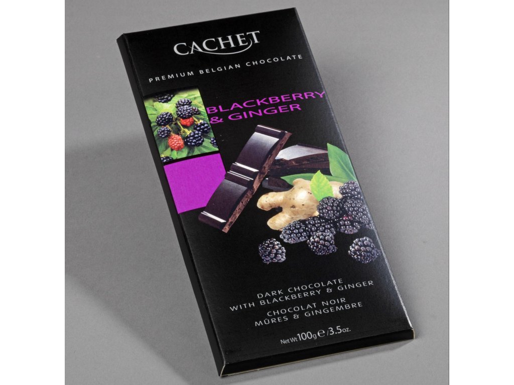 Tabulková čokoláda Cachet - Hořká s ostružinami a zázvorem, 100 gr