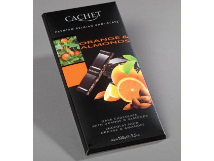 Tabulková čokoláda Cachet - Hořká s pomerančem a mandlemi, 100 G