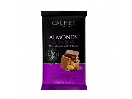 Tabulková čokoláda Cachet - Mandle a rozinky, 300 G