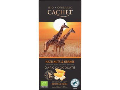 Tabulková čokoláda Cachet - BIO hořká 57% s lískovým ořechem & pomerančem, 100 gr