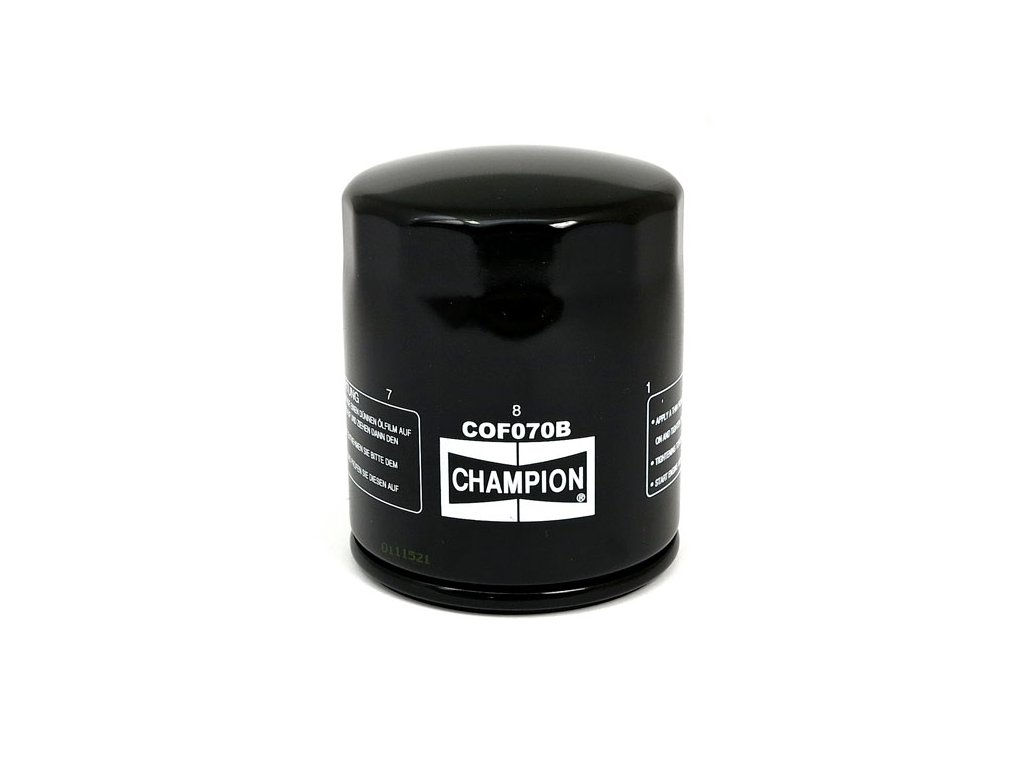 Champion, spin-on oil filter. Black