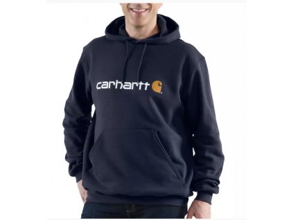 Mikina Carhartt modrá SIgnature Logo Midweight Hooded Swearshirt (Velikost L)