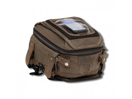 Burly Voyager tank bag, motorkářská brašna na nádrž z voskovaného UV ošetřeného bavlněného plátna. TW Ryder