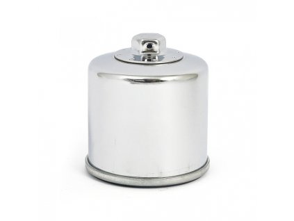 K&N, spin-on oil filter with top nut. Chrome