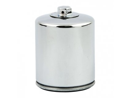 K&N, spin-on oil filter, with top nut. Chrome