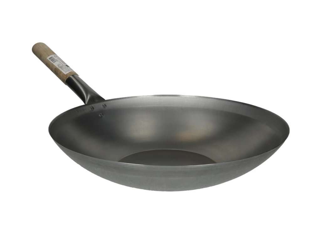 Pánev wok ocelová - ploché dno 33cm - Chopsticks.cz