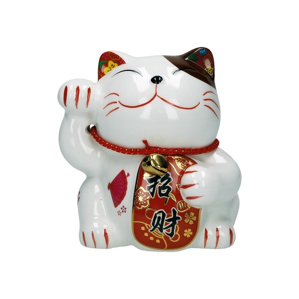 Kočka štěstí červeno bílá 9 cm - ručně malovaná