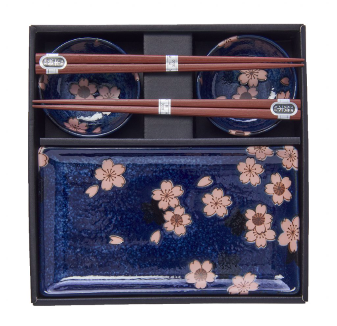 Levně MIJ sushi set Navy with Pink Sakura Design 4 pcs