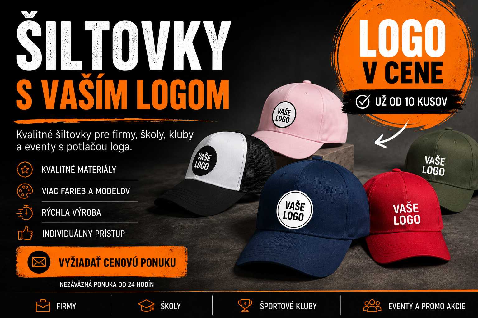 Šiltovky s vaším logom - logo v cene
