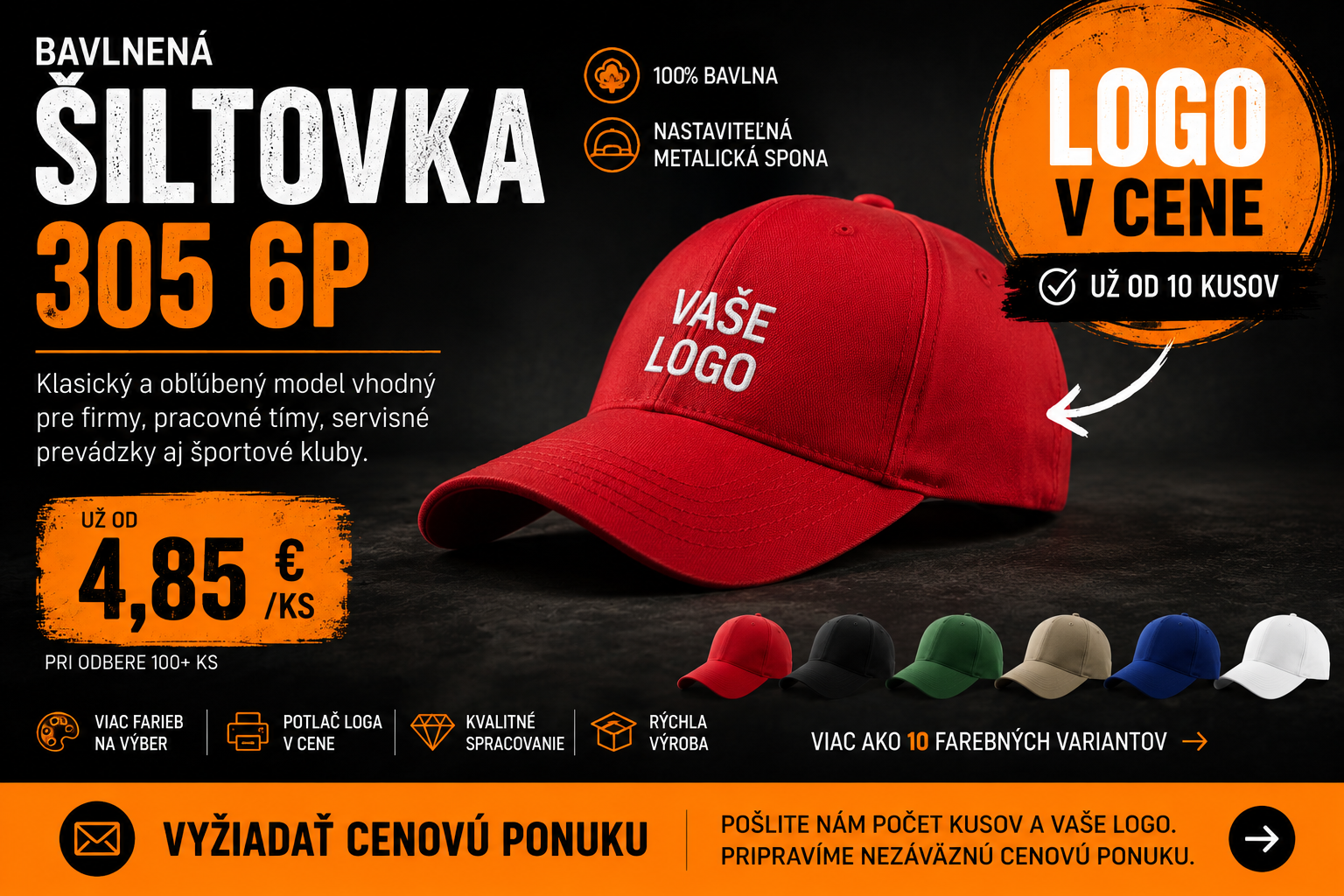 Bavlnená šiltovka 305 6P s logom