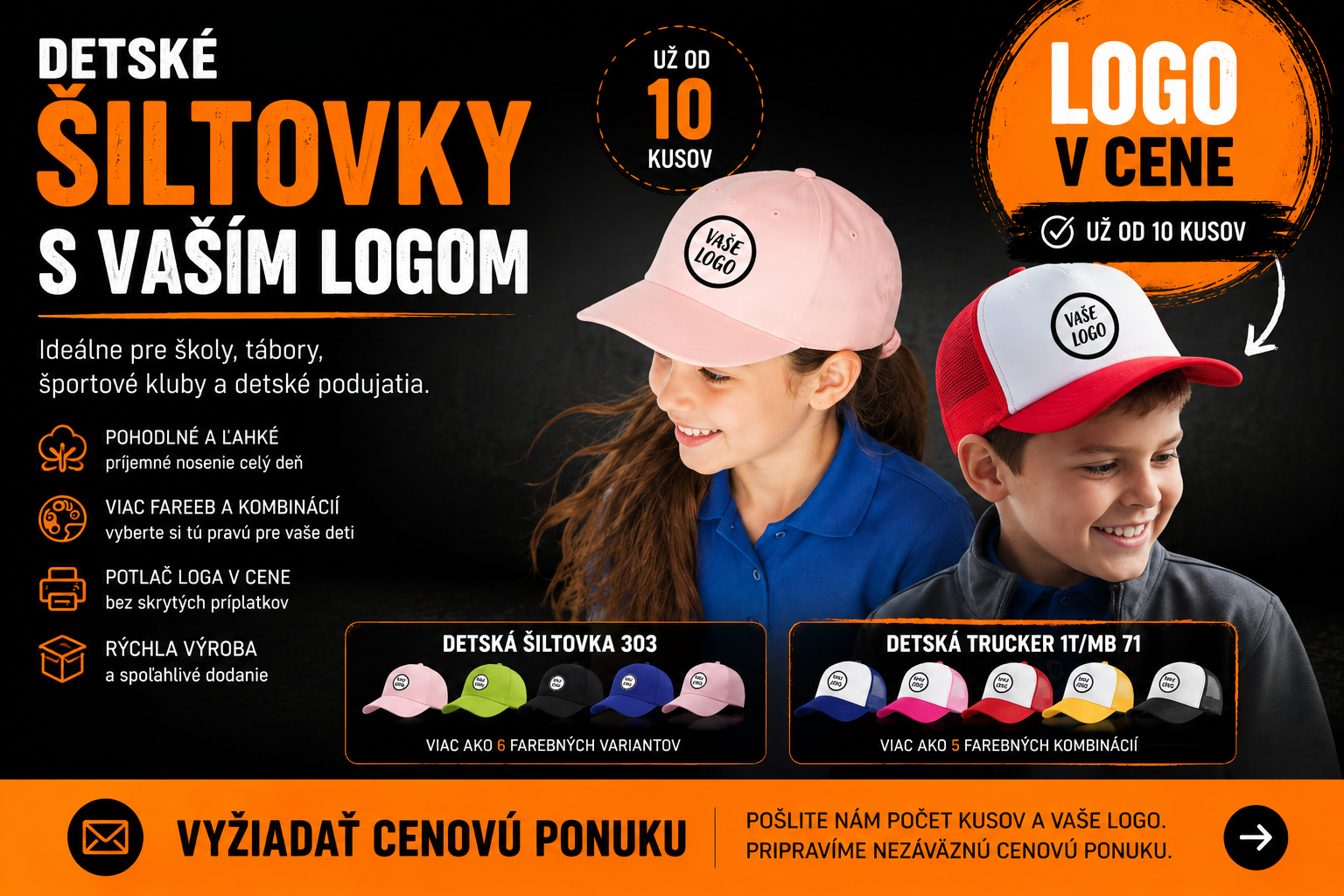 Detské šiltovky s logom