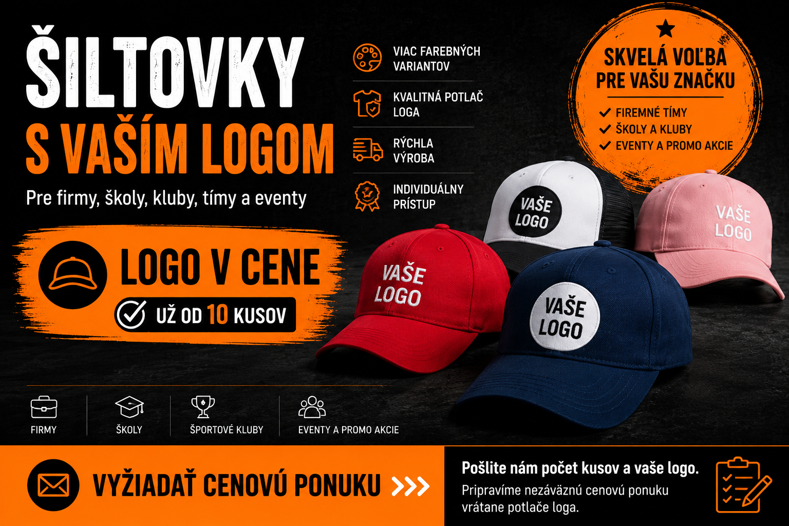 Vyžiadať cenovú ponuku na šiltovky s logom