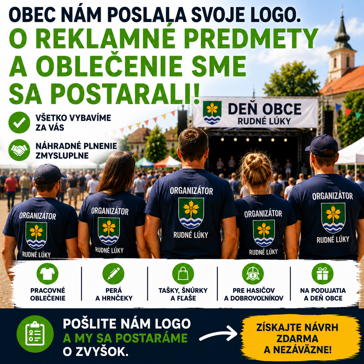 Organizátori v tričkách s logom obce na dni obce