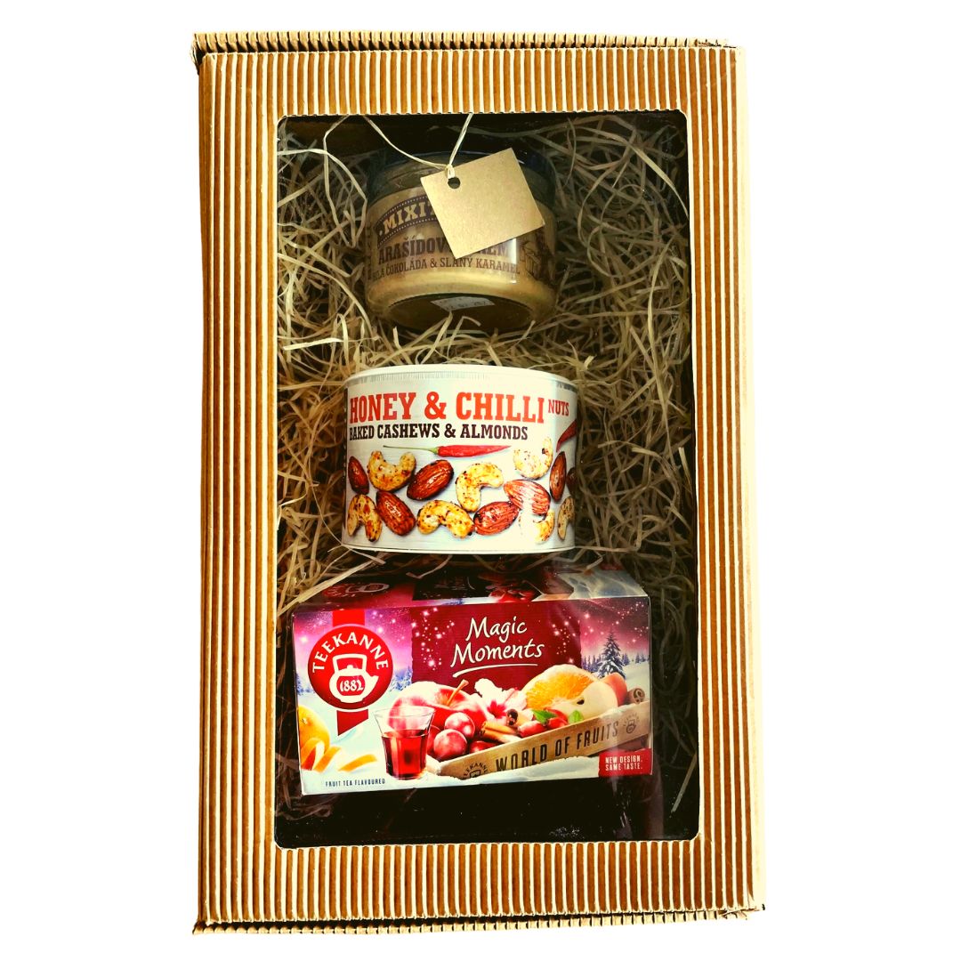 Firemný darčekový balíček – oriešky, čaj pre zamestnancov