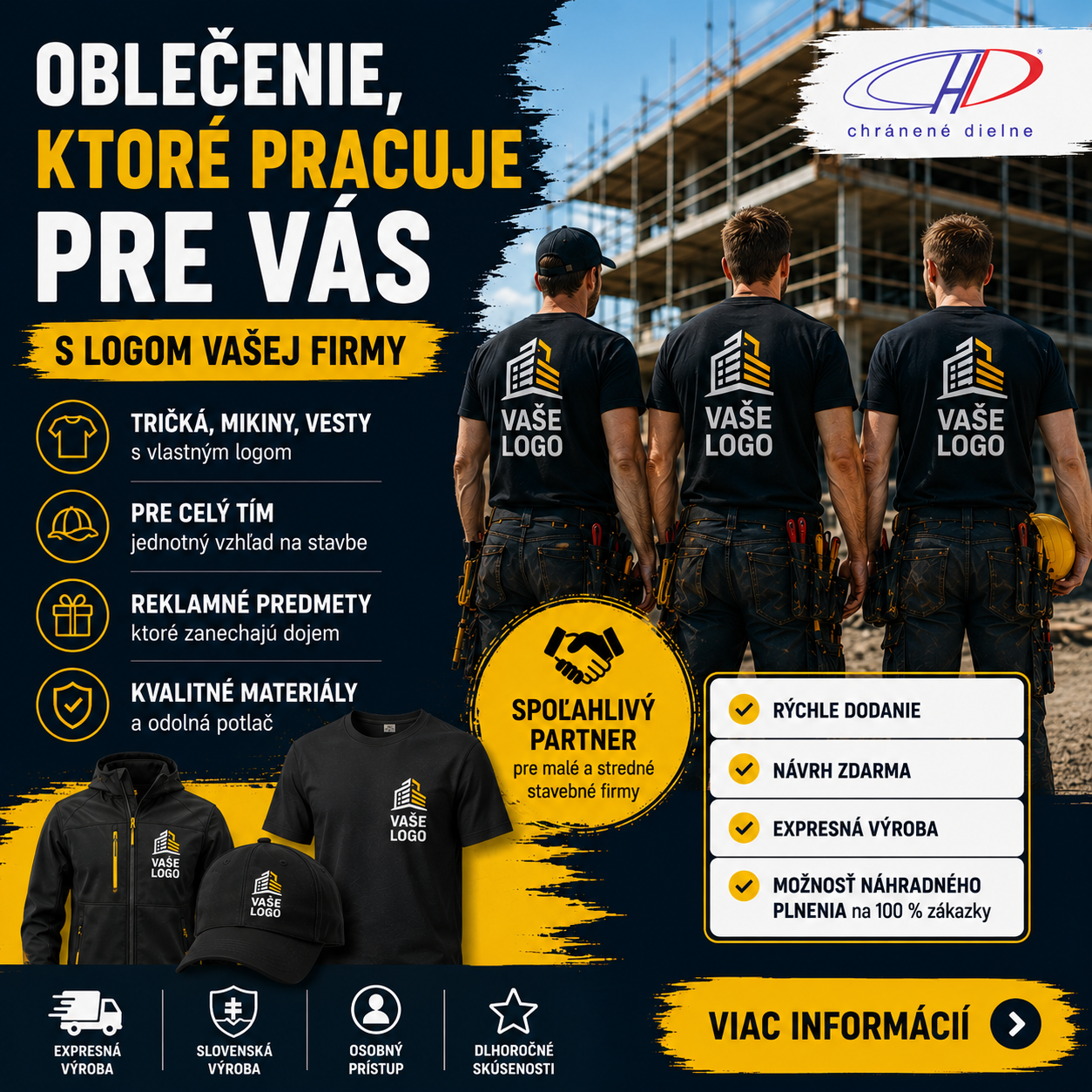 Oblečenie ktoré pracuje pre vás – logo firmy, náhradné plnenie, chránená dielňa