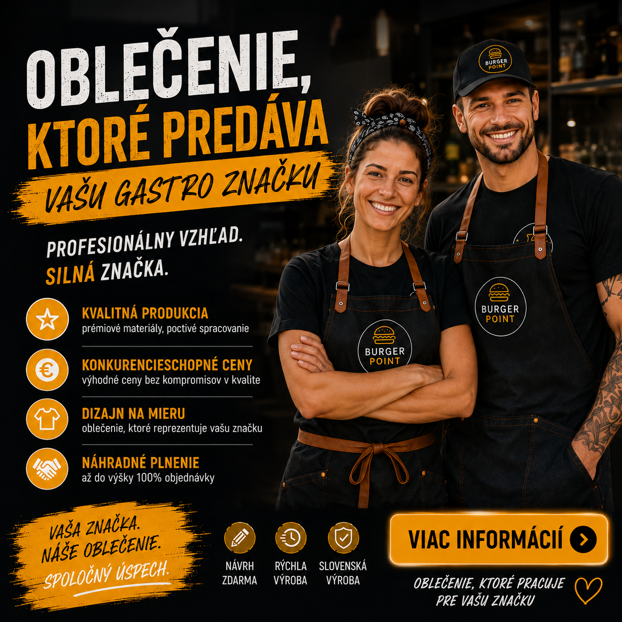 Oblečenie ktoré predáva gastro značku – náhradné plnenie, chránená dielňa