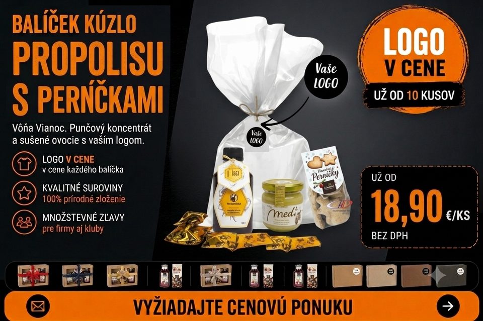 Balíček kúzlo propolisu s perníčkami a logom firmy