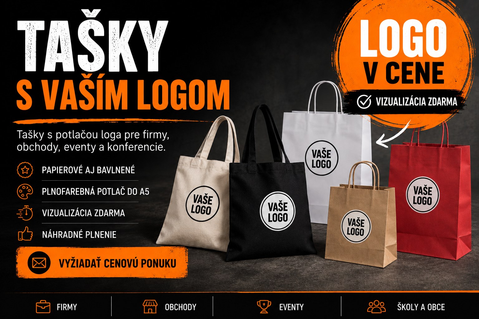Papierové a bavlnené tašky s vaším logom – logo v cene