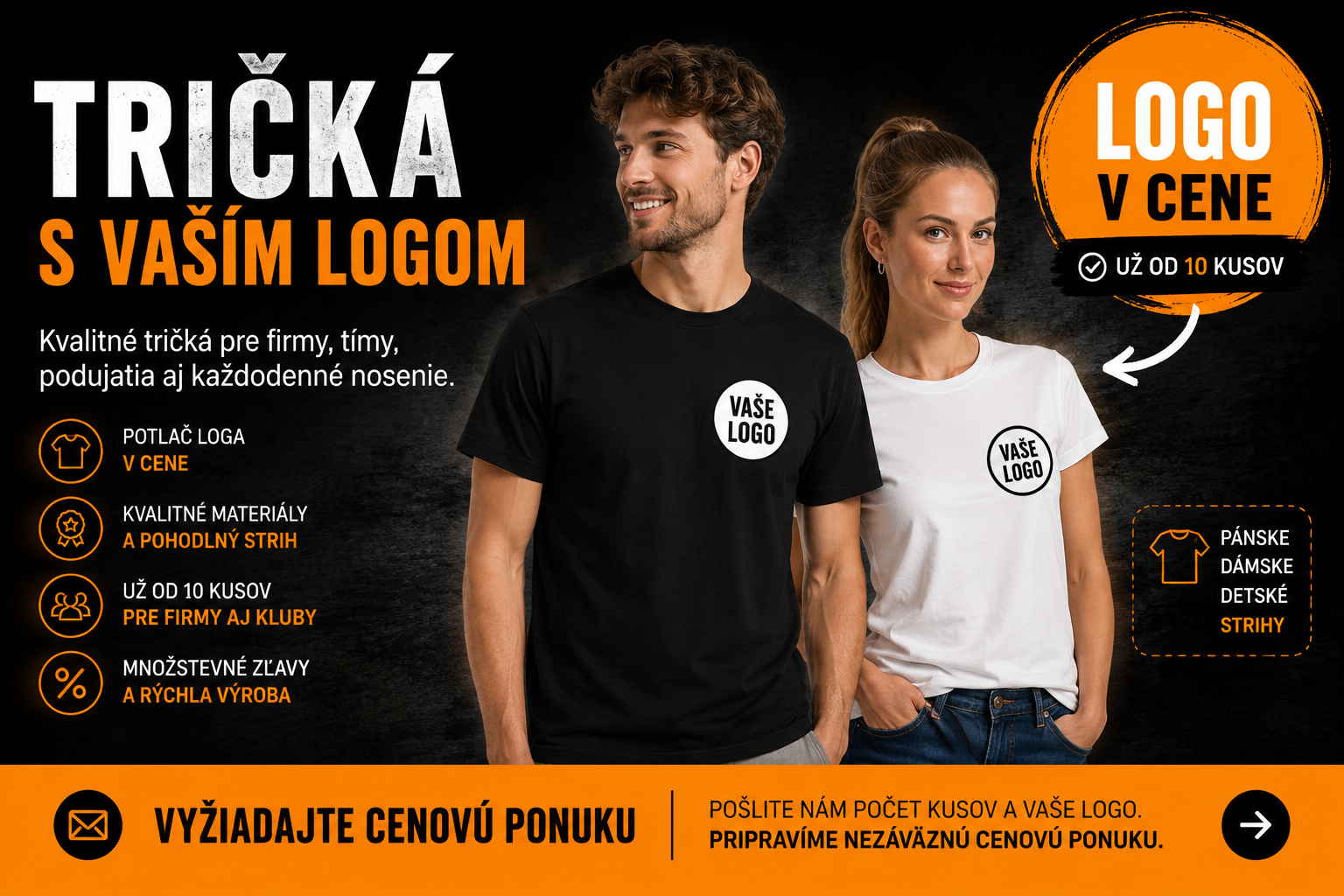 Tričká s vaším logom pre firmy – dopyt zdarma, vizualizácia do 24 hodín