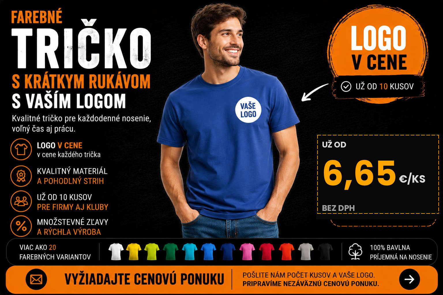Pánske farebné tričko s logom firmy – potlač A5 v cene, od 10 ks