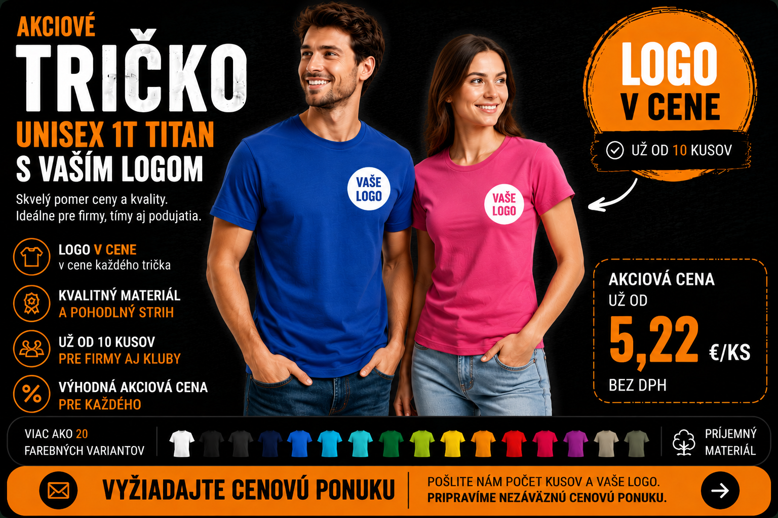 Akciové unisex tričko Titan s logom – výhodná cena pre firmy