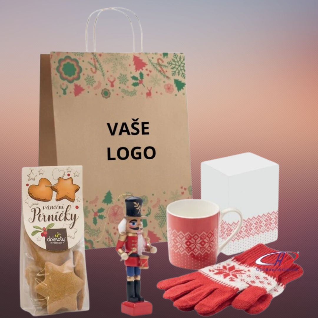 Vianočný firemný darčekový balíček s logom – hrnček, perníky, vojačik