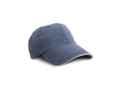 Washed Fine Line Cotton Cap with Sandwich Peak , Navy/Putty