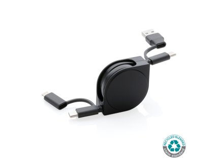 Nabíjací kábel 6 v 1 z RCS recyklovaného plastu a TPE , Black (Farba Black)