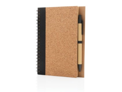 Korkový zápisník s krúžkovou väzbou a perom , Black (Farba Black)