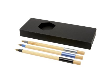 3-dielna sada bambusových pier. Modrá (1x) a čierna (2x) náplň , Solid black, Natural (Farba Solid black, Natural)