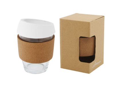 Téglik (360 ml) z borosilikátového skla s korkovým obalom a silikónovým viečkom , white (Farba white)