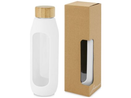 Fľaša (600 ml) z borosilikátového skla so silikónovým obalom , white (Farba white)