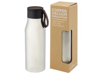 Nerezová fľaša (500 ml) s medenou vákuovou izoláciou, opaskom z PU kože a viečkom , Silver (Farba Silver)