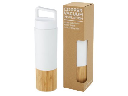 Nerezová termo fľaša (540 ml) s medenou vákuovou izoláciou a vonkajšou stenou z bambusu , white (Farba white)
