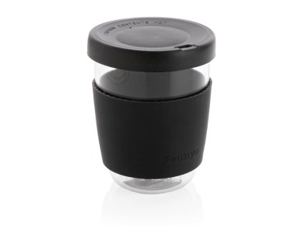 Pohár so silikónovým vrchnákom a úchopom Ukiyo , Black (Farba gray)