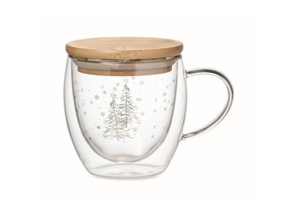 Dvojstenný sklenený hrnček 220ml s viečkom , stromček (Farba stromček)