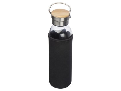 Sklenená fľaša s neoprénovým obalom, 600 ml , Black (Farba Black)
