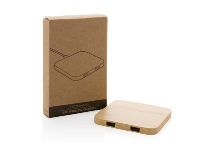 Bambusová bezdrôtová nabíjačka 10W s USB , Brown (Farba Brown)