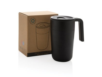 Hrnček s madlom z GRS recyklovanej ocele a plastu , Black (Farba Black)