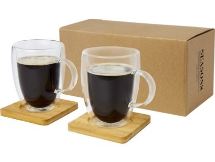 Sada dvojstenných šálok 350 ml s podšálkami , transparent/natural (Farba transparent/natural)