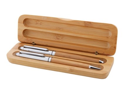 Bambusová sada guľôčkové pero a roller , natural (Farba natural)