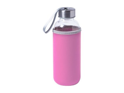 Sklenená fľaša 420 ml s obalom , Pink (Farba Pink)