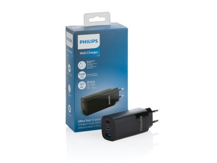 Philips 65W ultra rýchla PD 3-portová USB nabíjačka , Black (Farba Black)