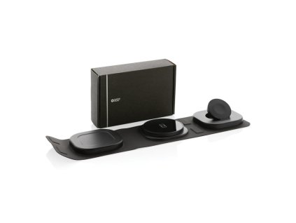 Cestovná bezdrôtová nabíjačka 3v1 15W z RCS RPET , Black (Farba Black)