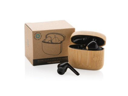 TWS slúchadlá z RCS RPET a bambusu , Brown (Farba Brown)
