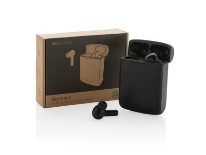 Solárne TWS slúchadlá z RCS recykl. plastu , Black (Farba Black)