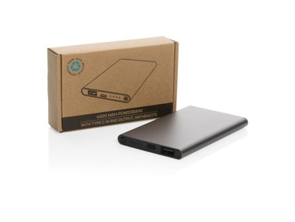 Powerbanka 4000mAh s USB C z RCS plastu a hliníka , anthracite (Farba anthracite)