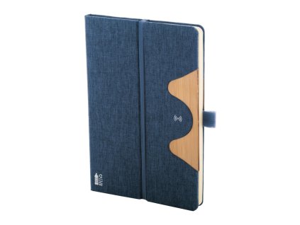 RPET zápisník A5 s bezdrôtovou nabíjačkou , Navy (Farba Navy)