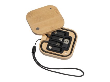 Súprava kábla a adaptéra v bambusovom obale , Beige (Farba Beige)