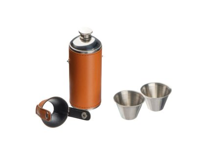 Nerezová fľaša s 2 pohármi , Brown (Farba Brown)